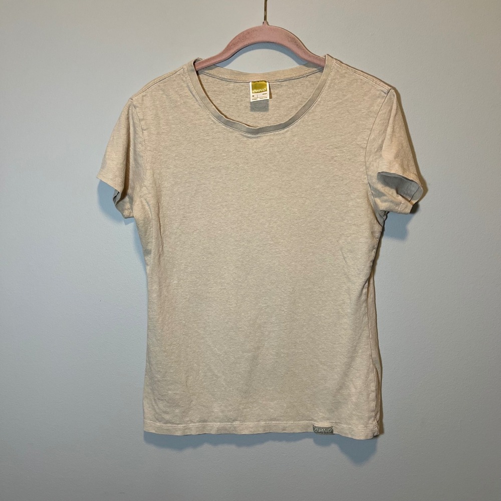 ONNO Hemp Organic Cotton T-Shirt Tan Oatmeal Heather Crew Neck Short Sleeve M